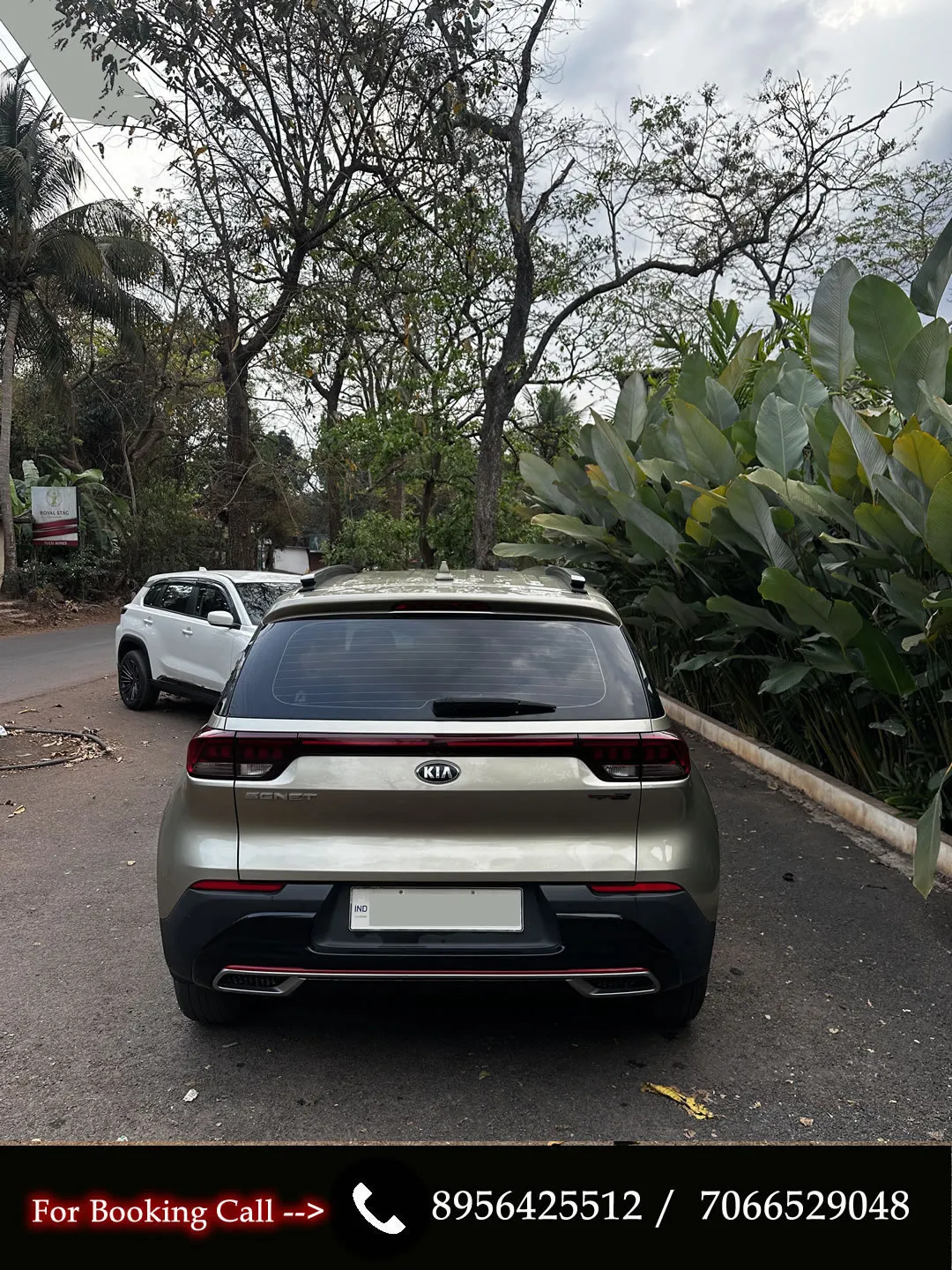 Rear view of the Kia Sonet, a comfortable and reliable car available for rent in Goa.