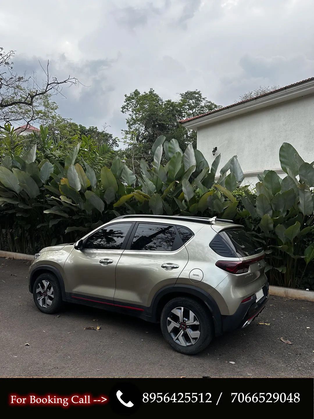 Side profile of the Kia Sonet, an automatic Crossover Compact SUV available for rent in Goa.